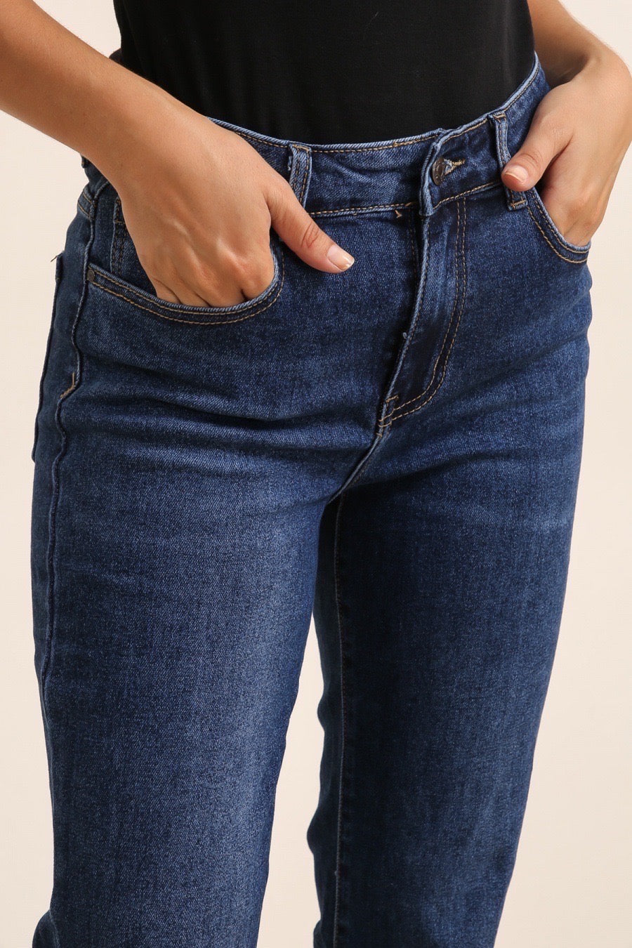 Jeans med straightleg og fold