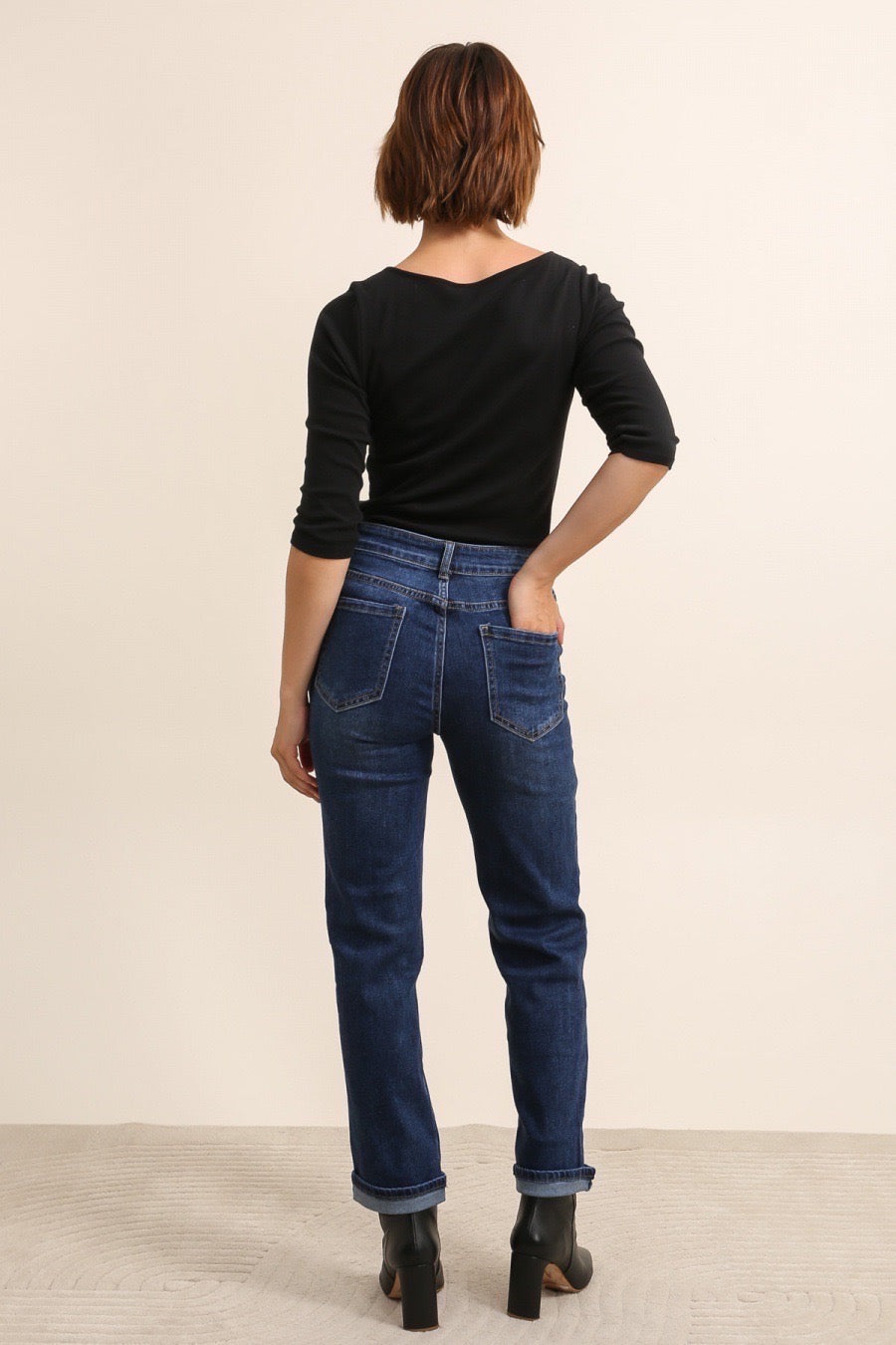 Jeans med straightleg og fold