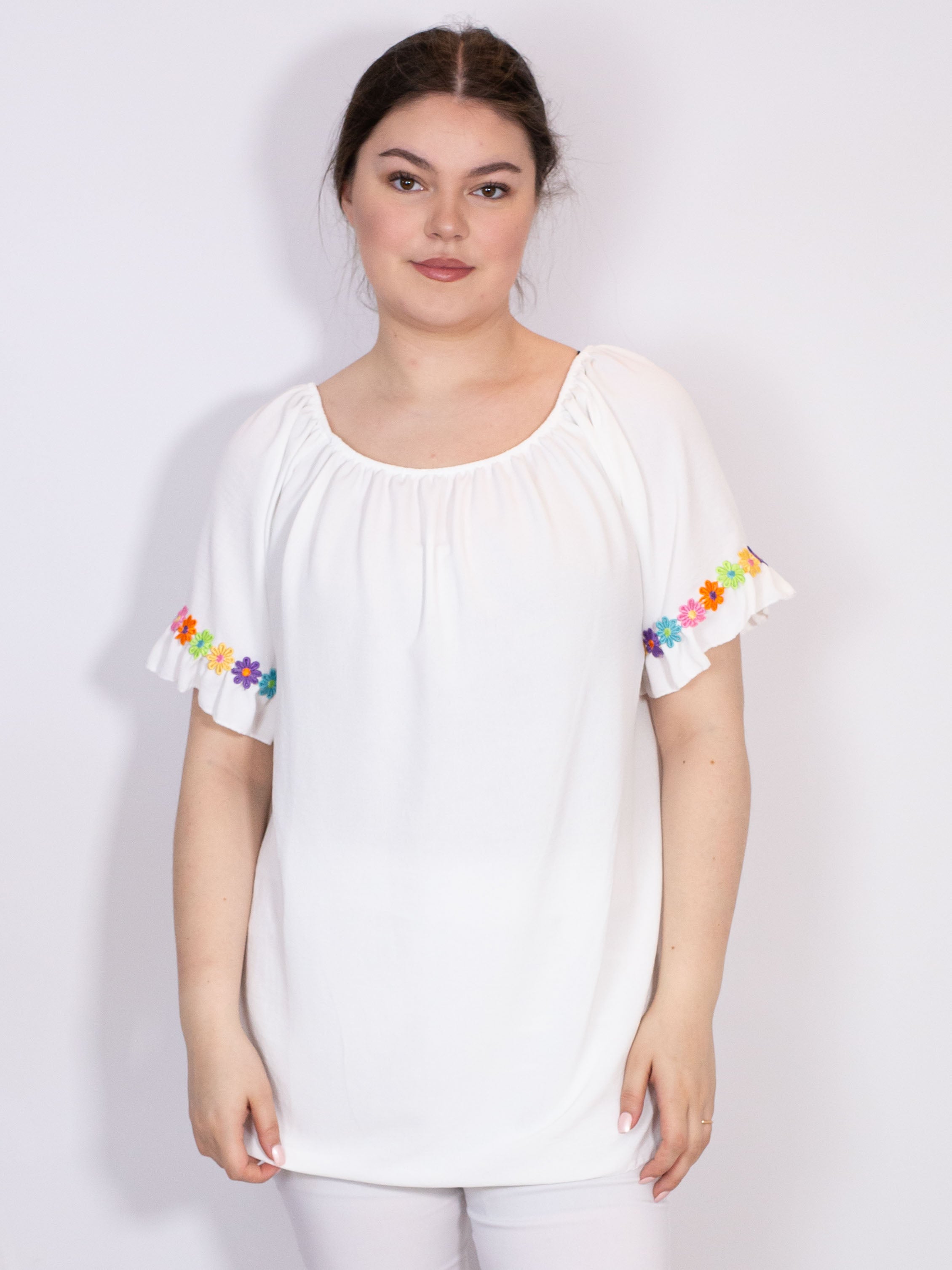 Bluse med multi blomster - Brystmål 130cm