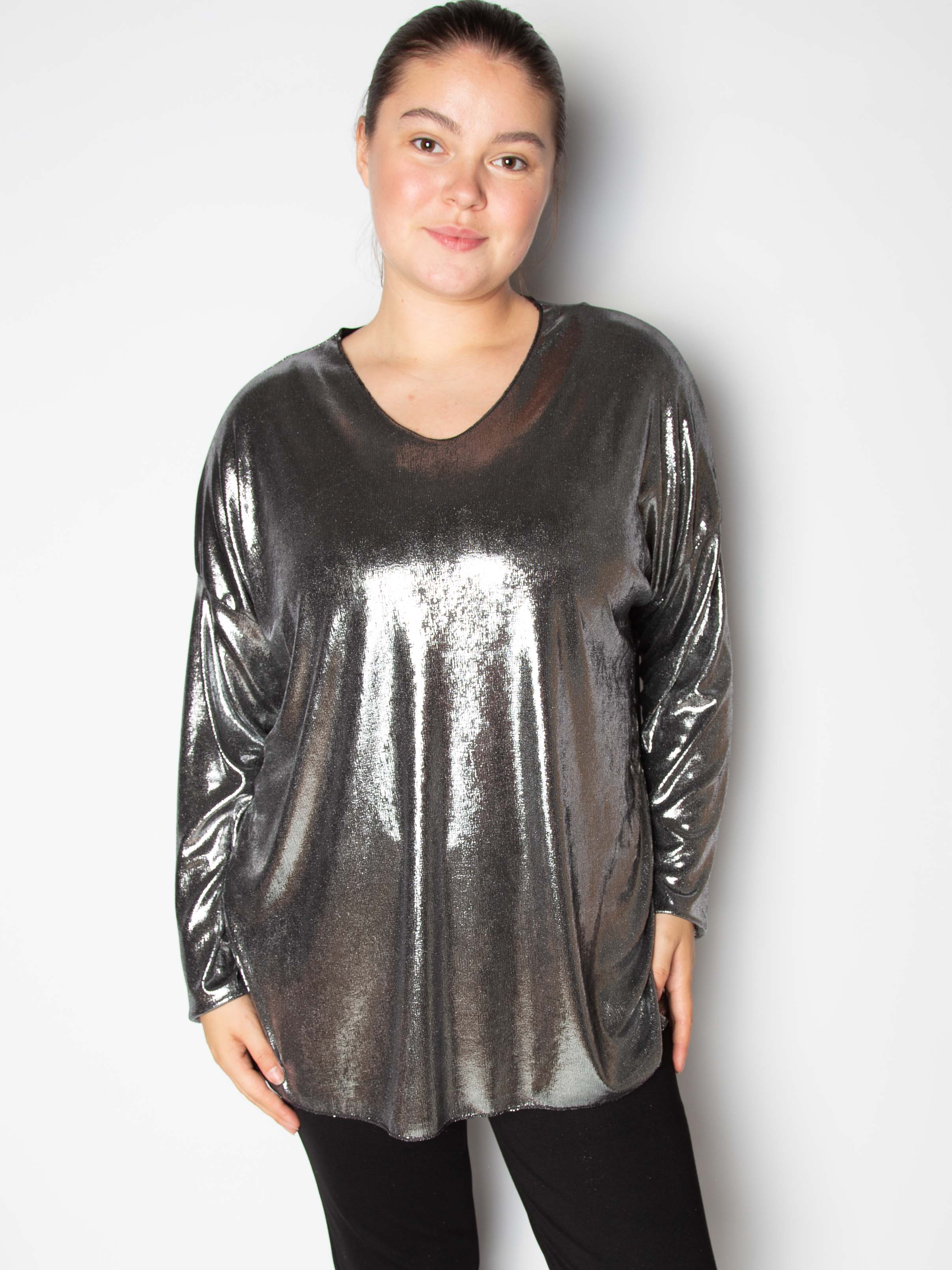 Shiny bluse med v udskæring  - ITSEP24