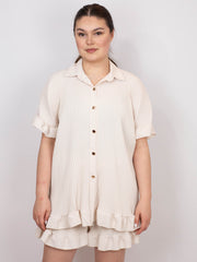 Plisseret bluse med flæse - Brystmål 130cm - Ingen returret