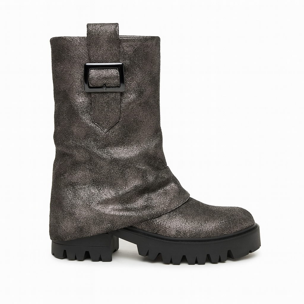 Chunky støvler med fold metallic look