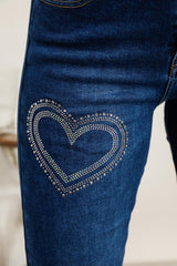 Jeans mom fit med bling hjerter