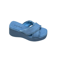 Denim kilehæl sandaler -