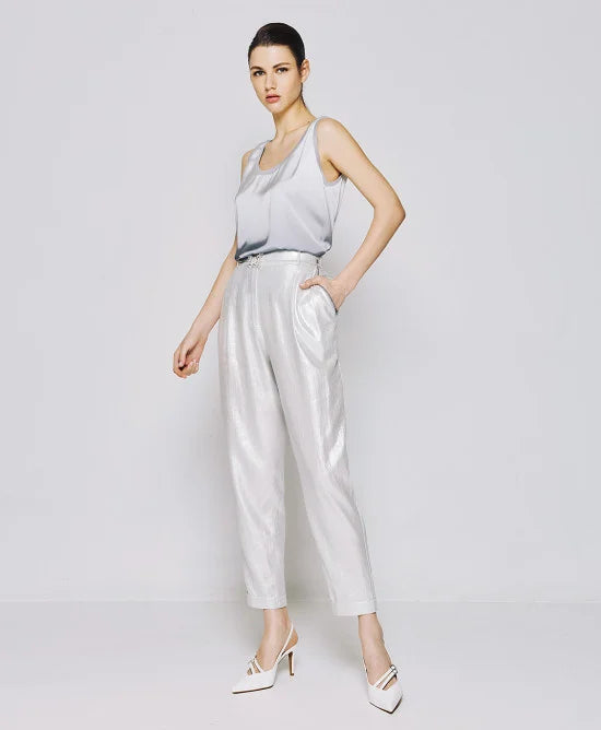 Access Metallic-effect pants with rhinestone