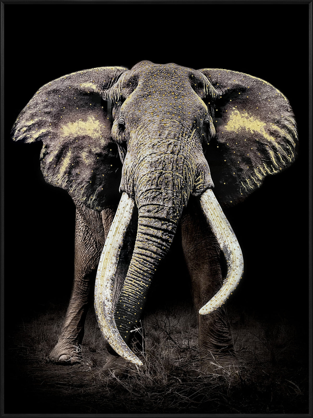 Framed mural elephant 90x120cm
