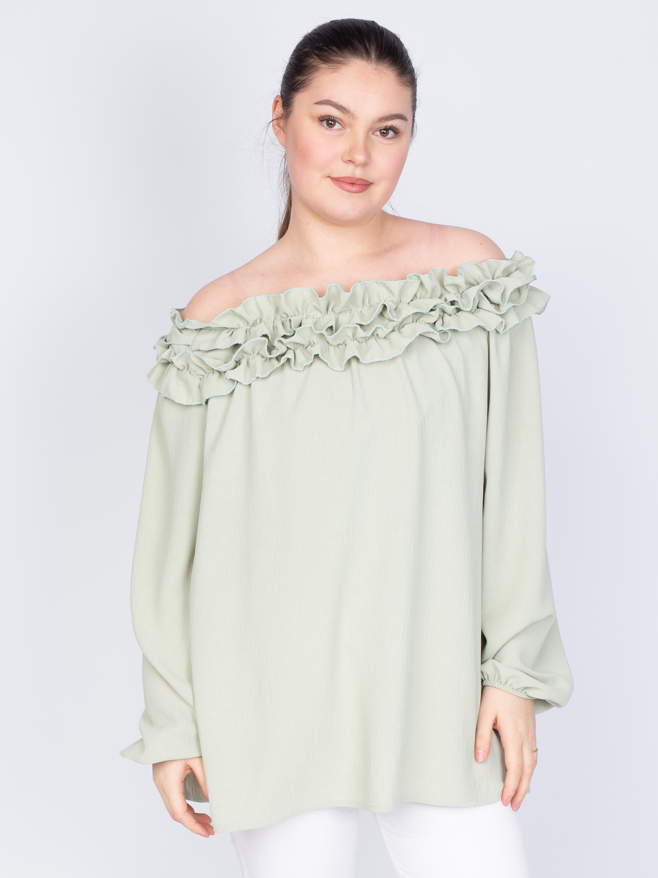 Bluse med flæsekant - Brystmål 130cm