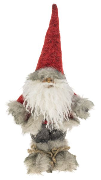 SANTA 33CM RED, GREY FUR WHITE CURLY BEARD