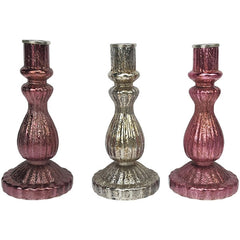 Glass candlesticks metallic (set of 3) 10x10x22 cm