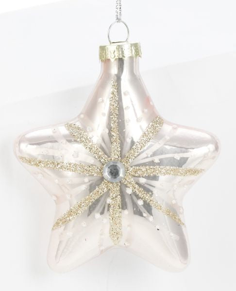 GLASS STAR 8CM PEARL ROSA CHAMPAGNE GLITTER STAR