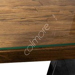 Corso'e table sleeper wood wlglass ss legs 140x40x80