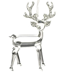 GLASS REINDEER 14CM CLEAR SILVER GLITTER HORNS