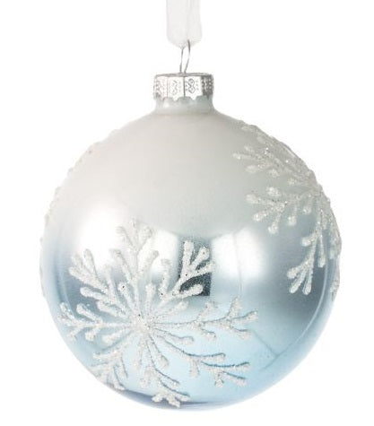 GLASS BALL 8CM SNOWFLAKE LIGHT BLUE, WHITE