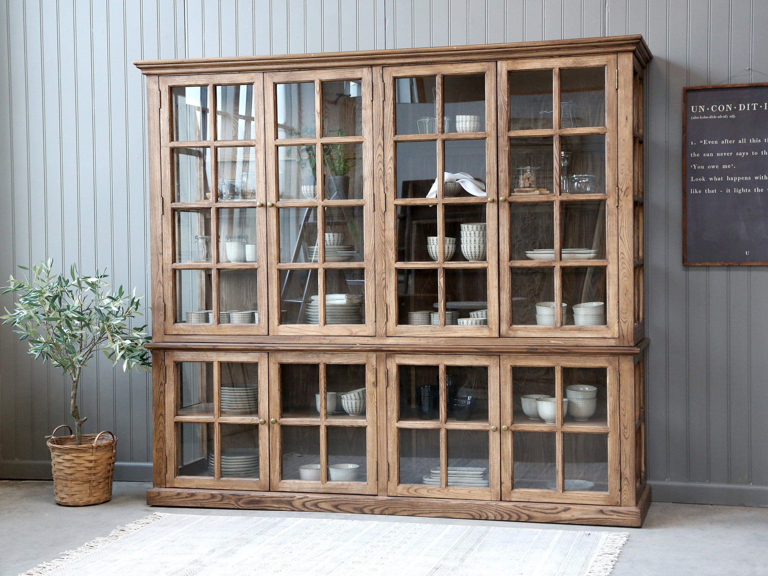Display cabinet with 8 doors/shelves recycled wood