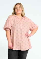 No. 1 By Ox Short Sleeved Puff Raglan Blouse w Smock Cuffs Burnished Lilac