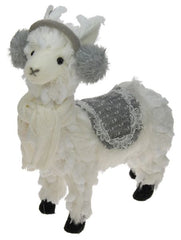 DECO LLAMA 20CM WHITE 'GRASS' W/GREY EAR FLAPS