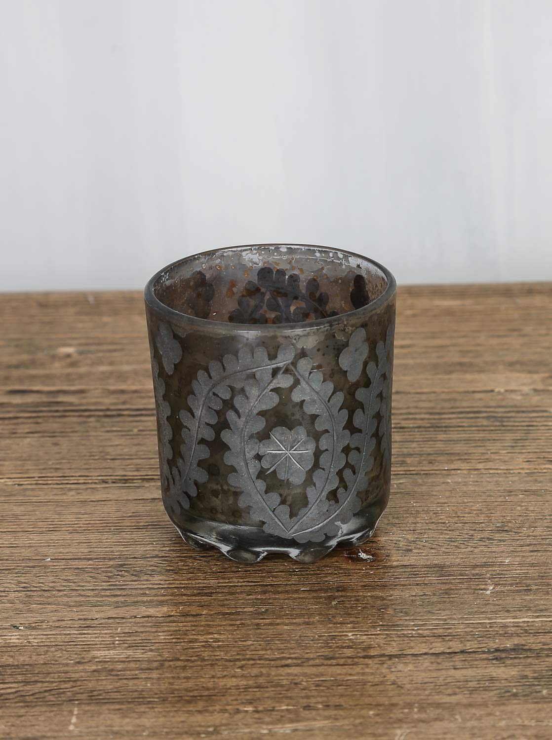 Dark brown candlestick with deco h.6cm
