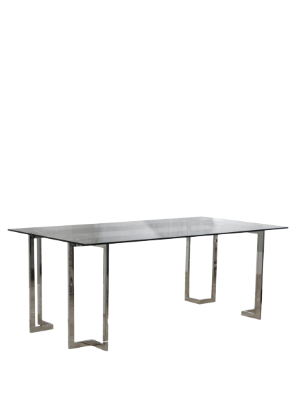 Glass dining table with silver table legs 200x100x74cm