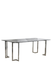Glass dining table with silver table legs 200x100x74cm