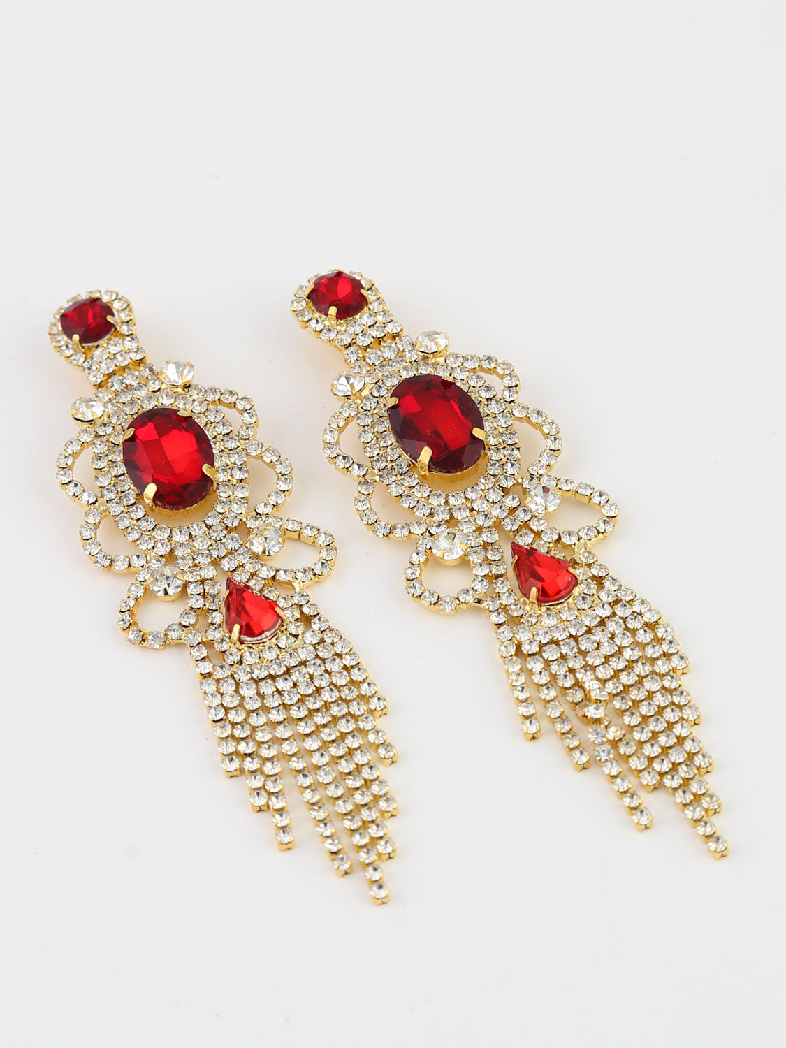 Bisma - Clip Earrings With Stone Gold Red