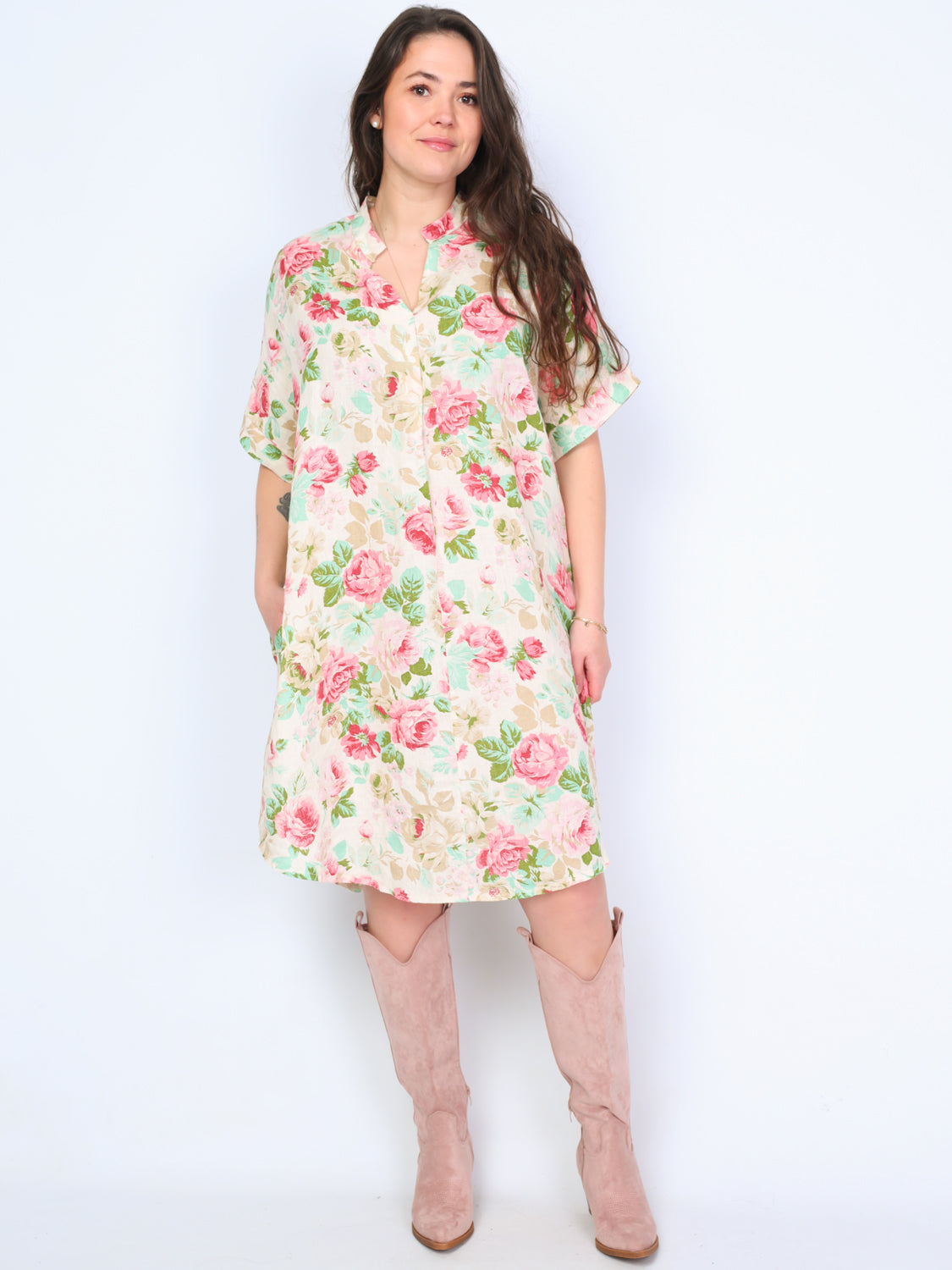 Krone 1 linen shirt dress with flower print 