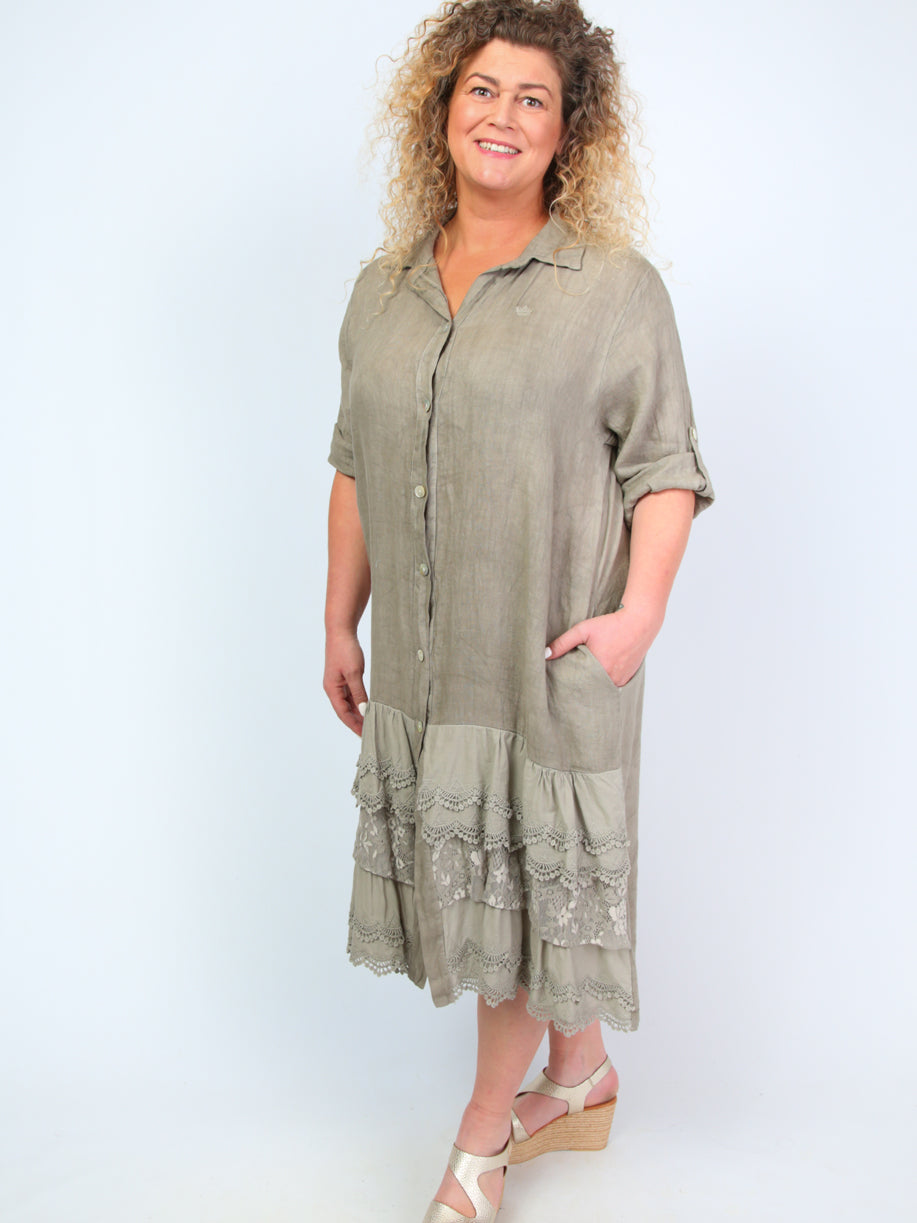 Krone 1 long linen shirt with lace