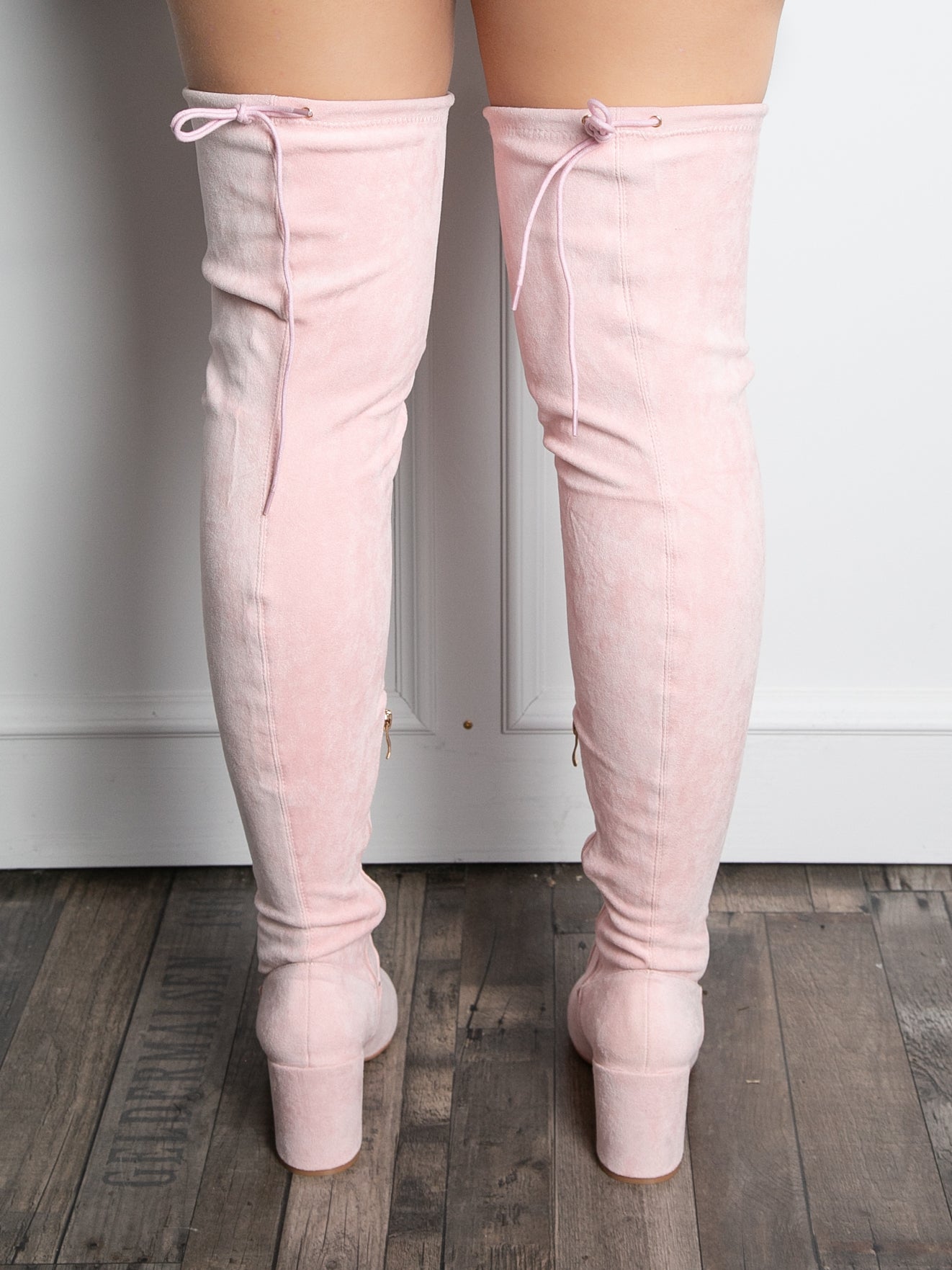 Over the knee boots imitation suede Pink