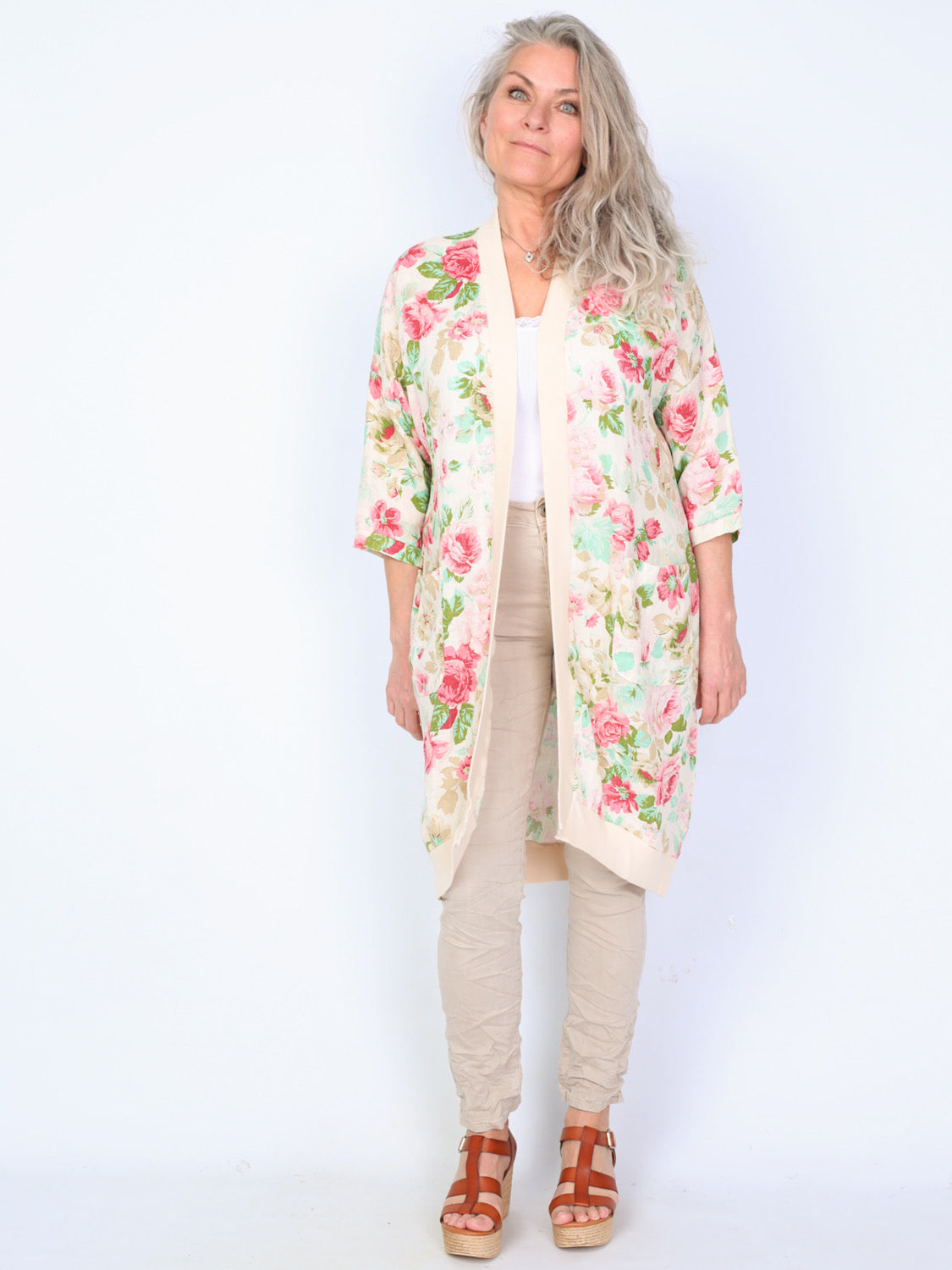 Krone 1 linen cardigan with ribbed floral print