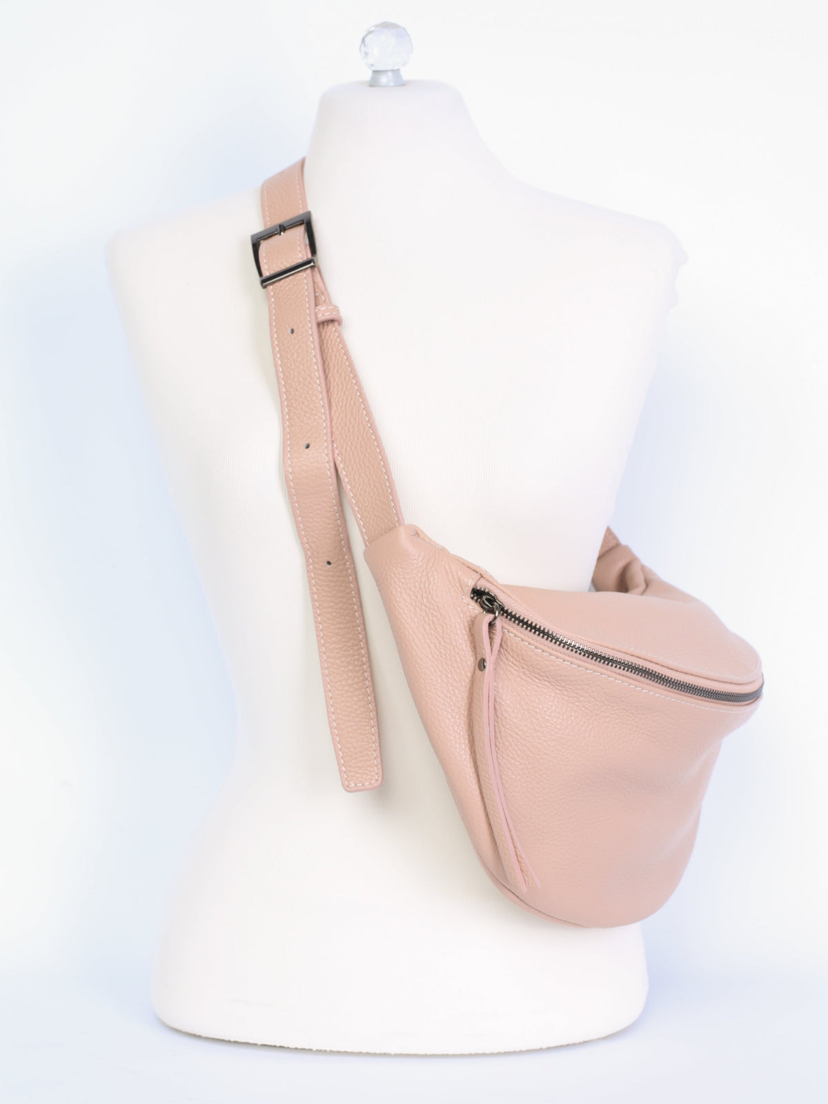 Large leather belt bag with adjustable strap