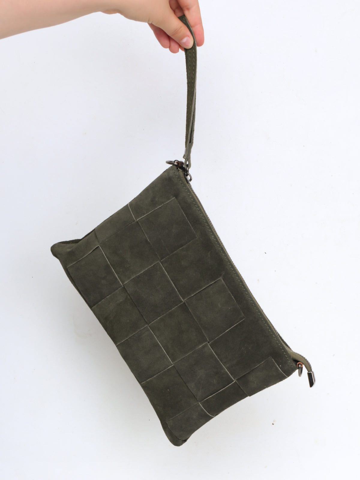 Leather bag with braided squares detail