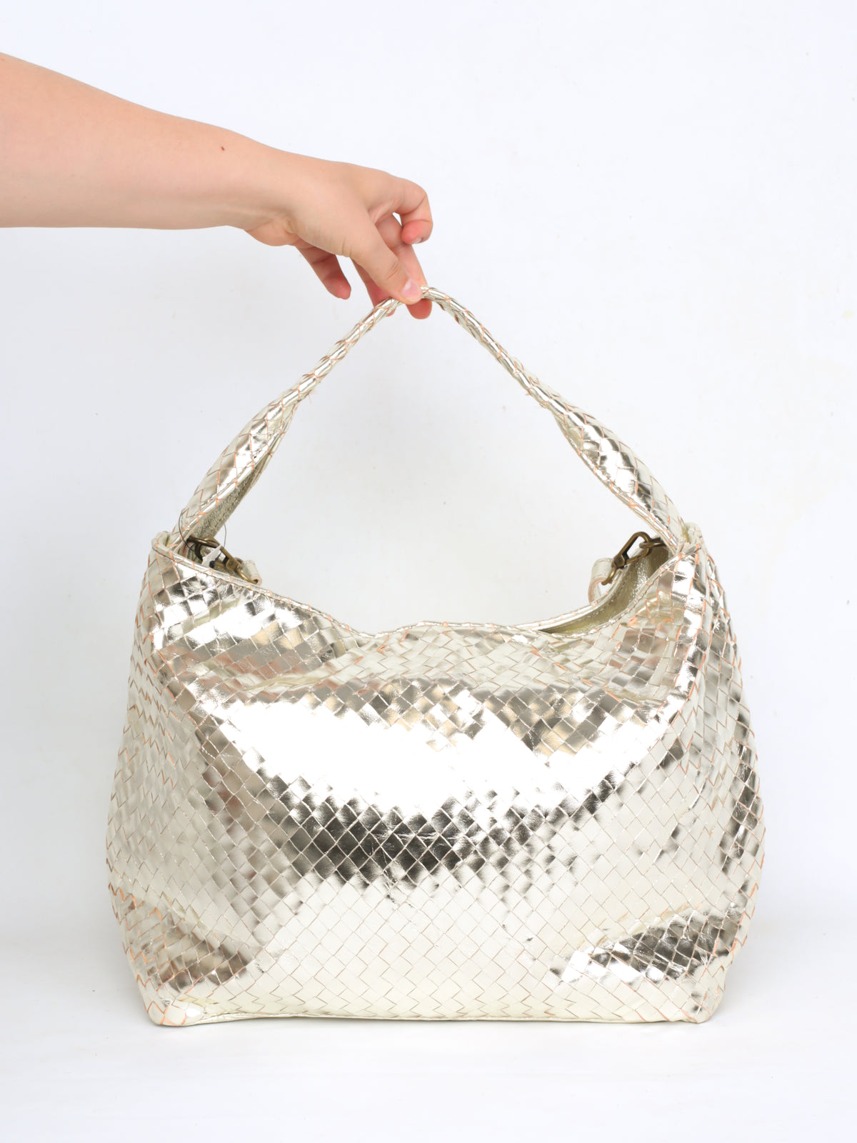 Braided leather bag gold