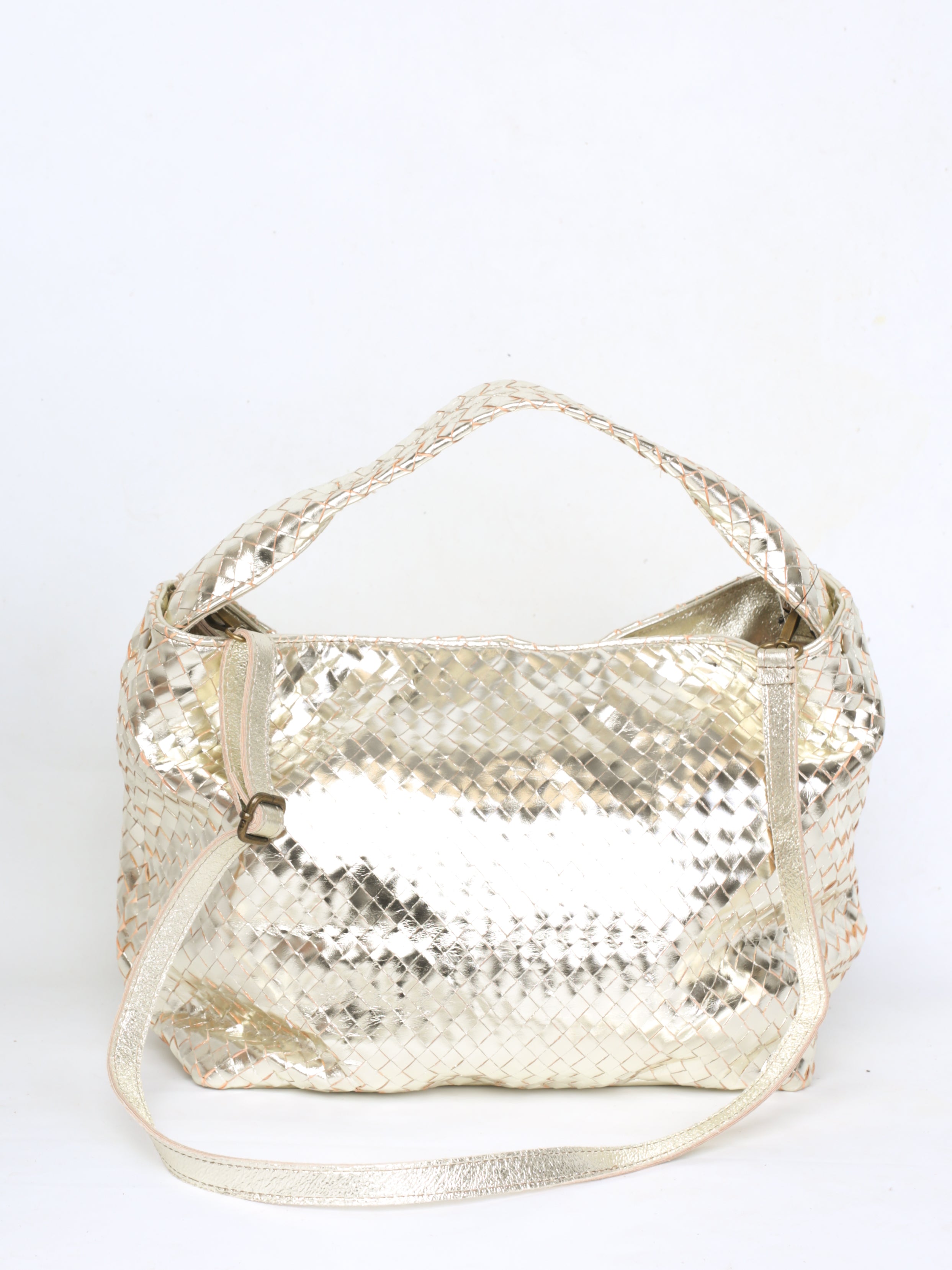 Braided leather bag gold