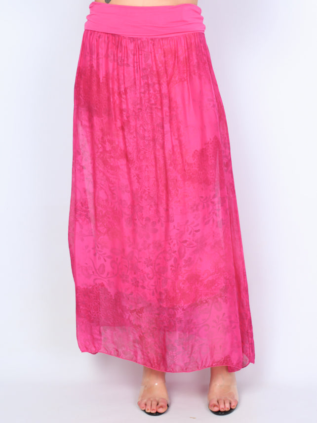 Silk skirt with pattern and wide elastic