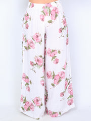 Krone 1 linen trousers with wide flower print
