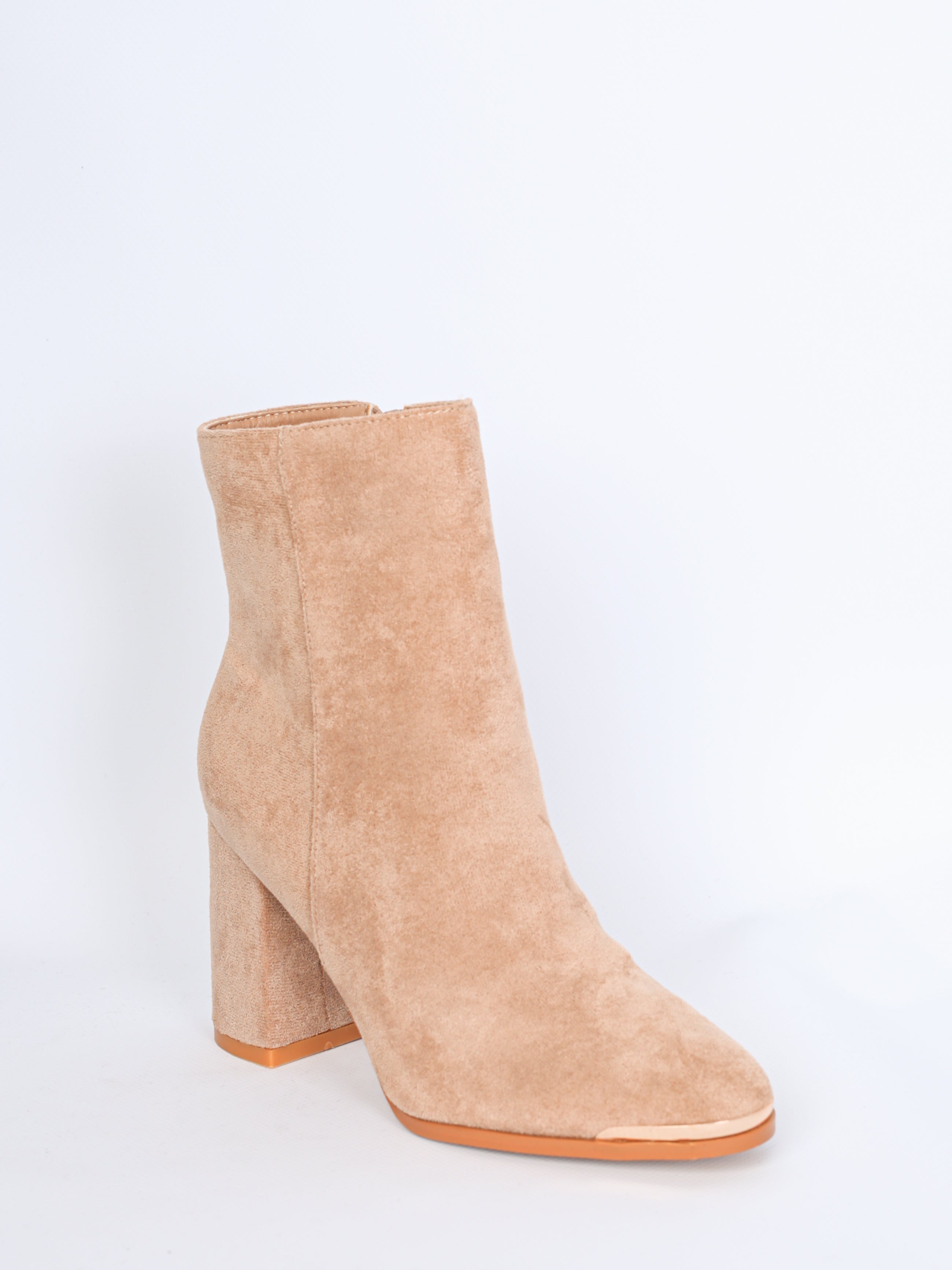 Imitation suede boots with gold detail