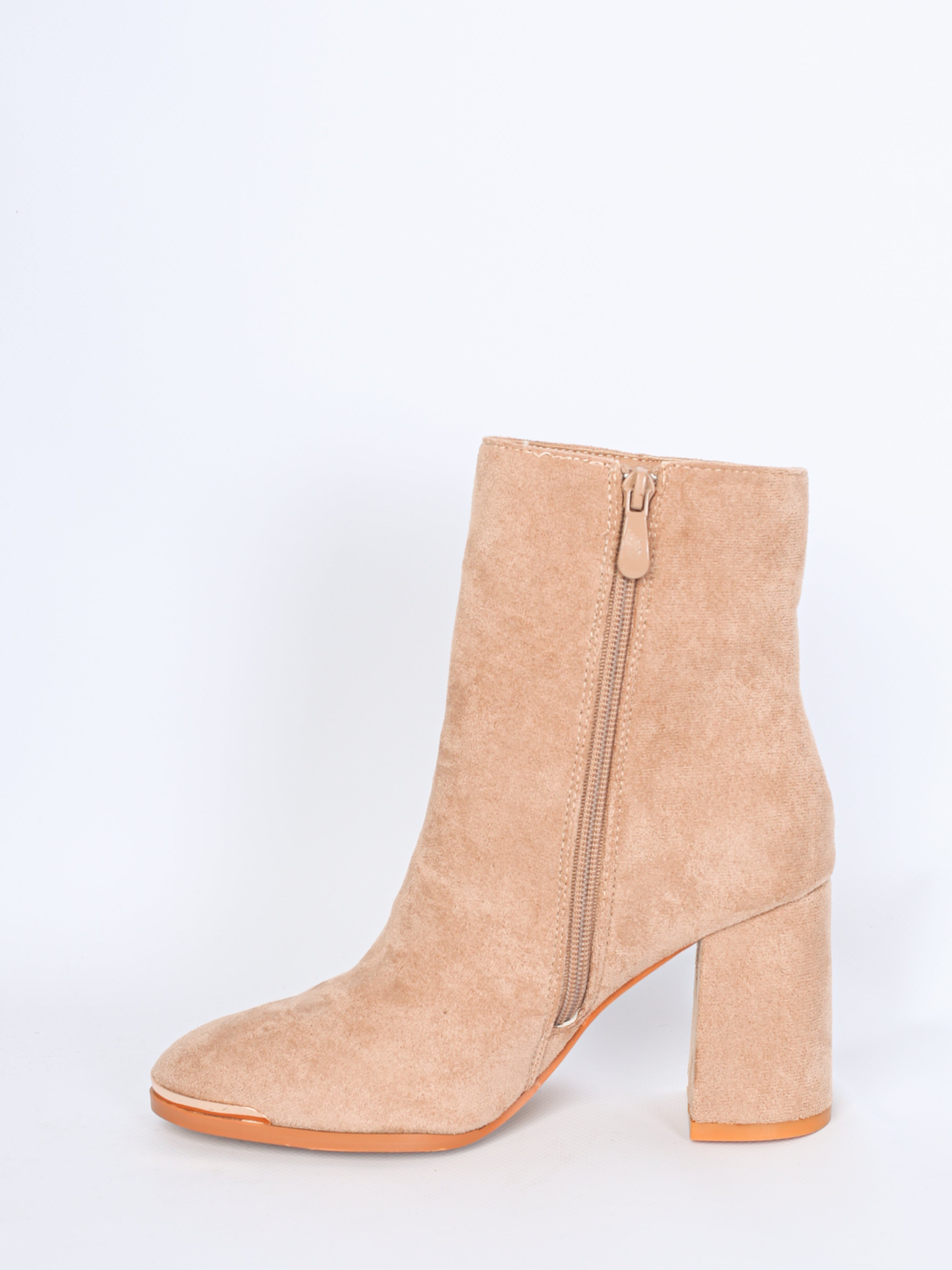 Imitation suede boots with gold detail