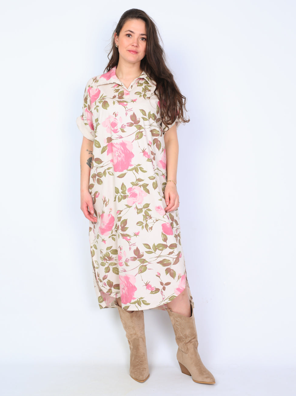 Krone 1 shirt dress with floral print and slit