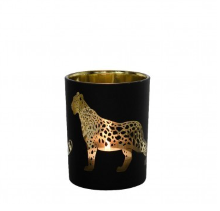 tea light holder glass jaguar black small