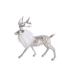 Polyresin silver reindeer with white fur