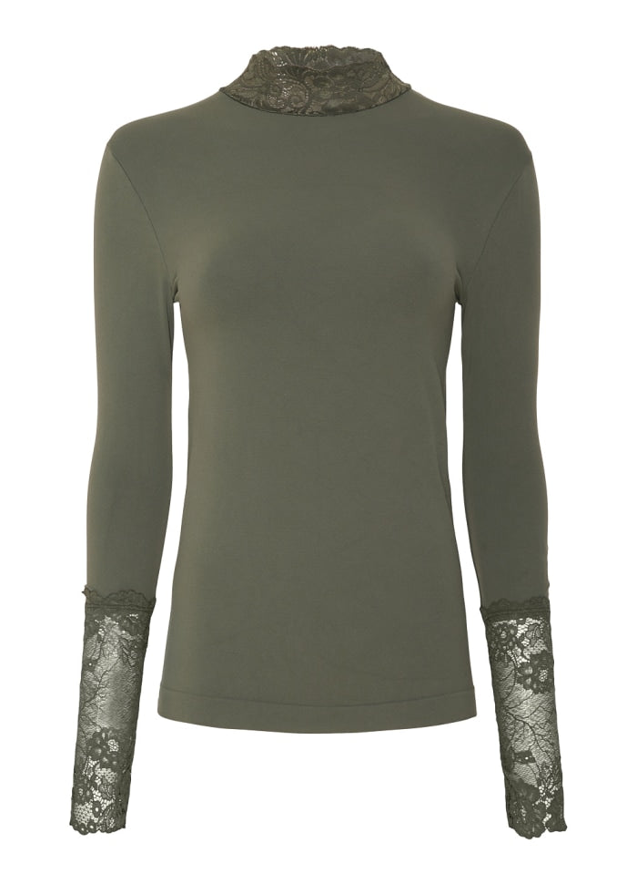 Abigail - Long Sleeve Top With Lace Collar Brown