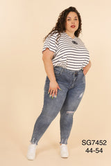 Plus size jeans with holes and wear