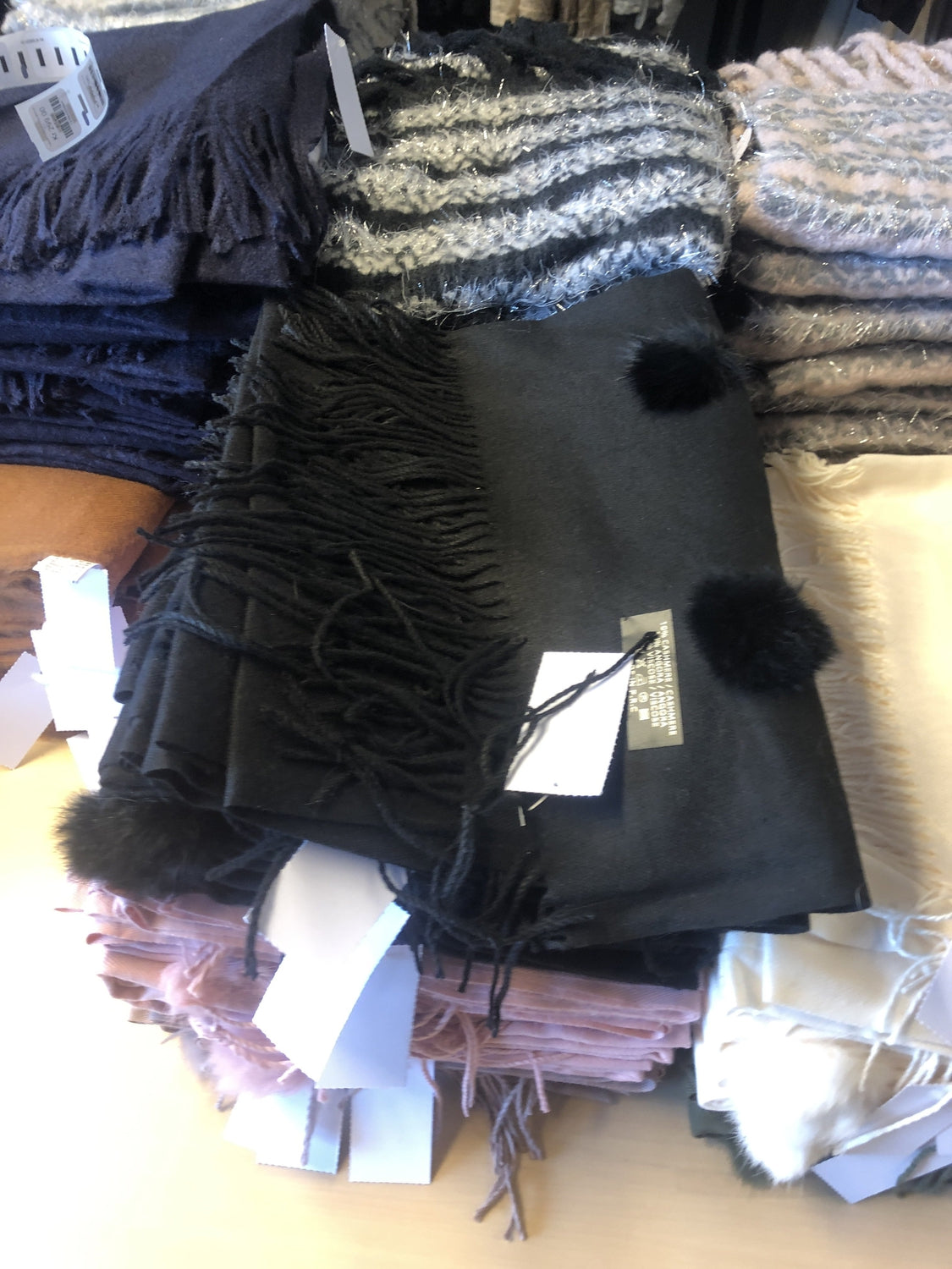 Celly - Cashmere Scarf With Rabbit Fur Black