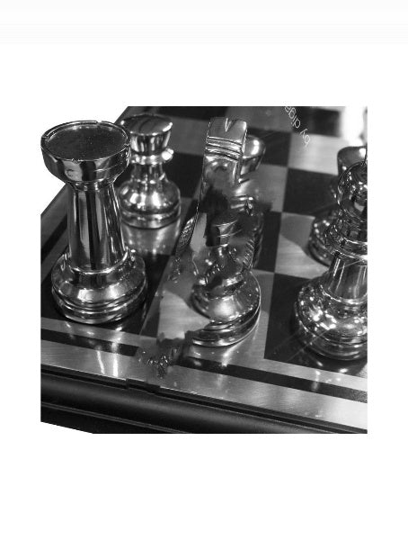 Chess board black/silver ss ALU/NI wood