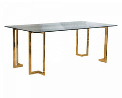 Gold dining table with glass top 200x100x74cm