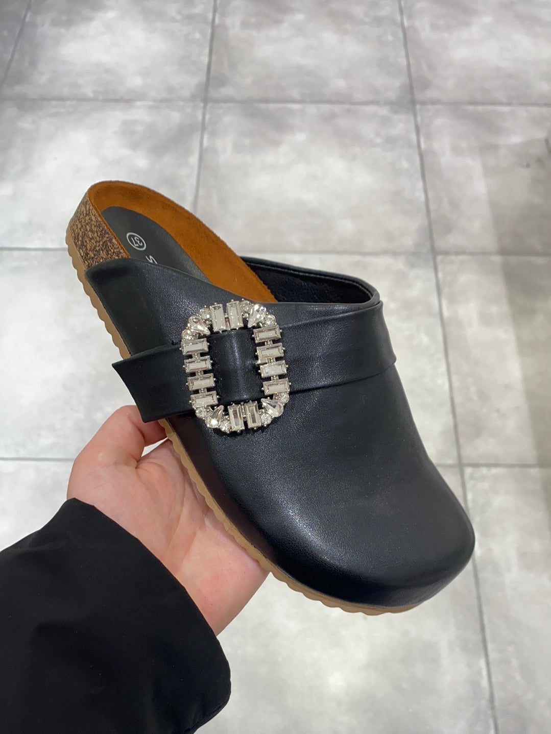 Slip on shoes with bling brooch