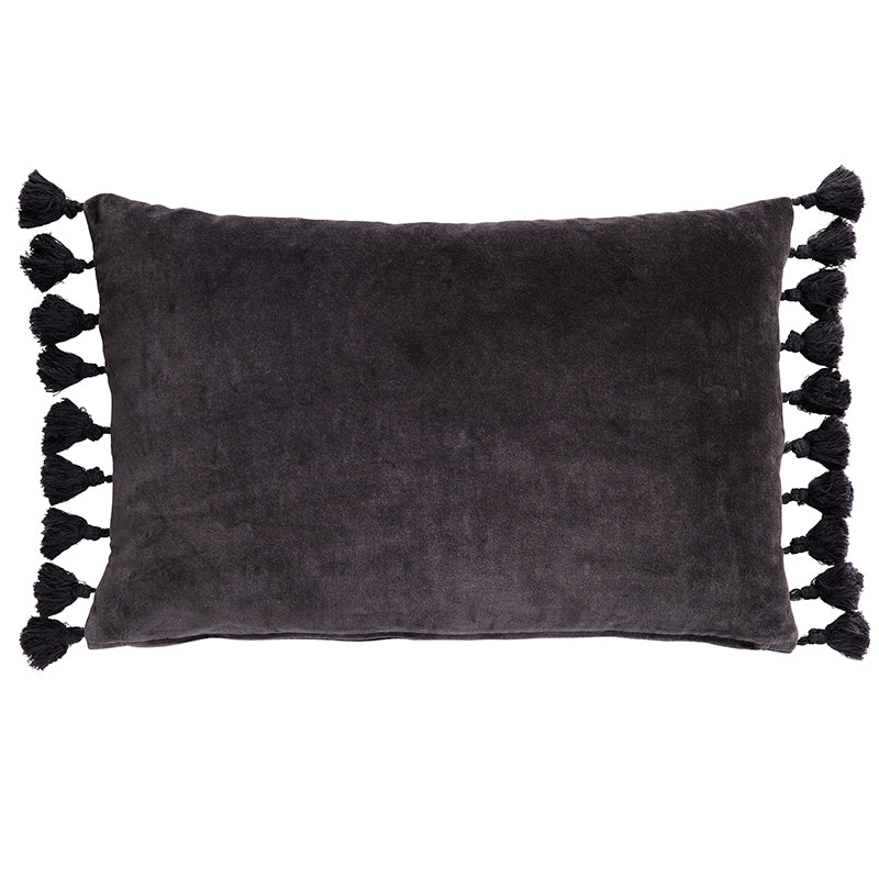 GRAY VELVET TASSEL CUSHION 40 X 60 CM