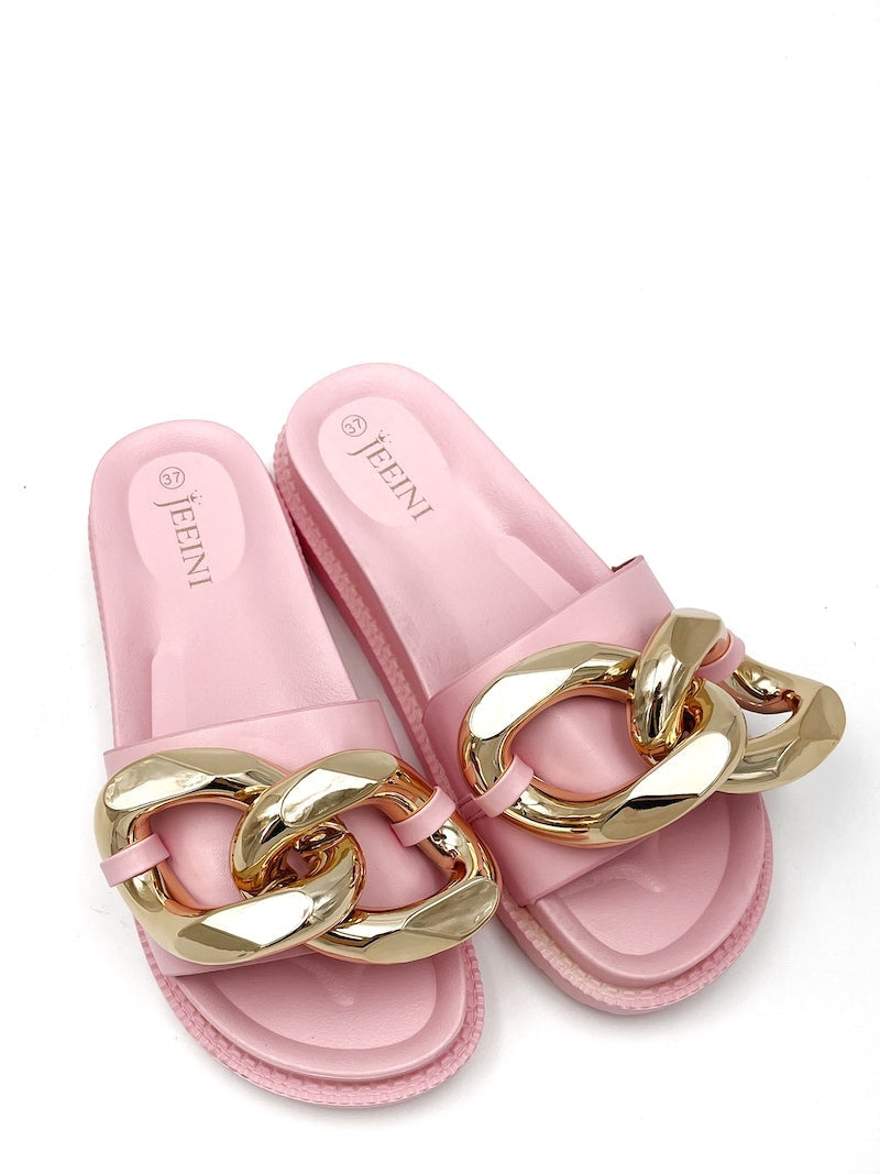 Pink sandals with chain