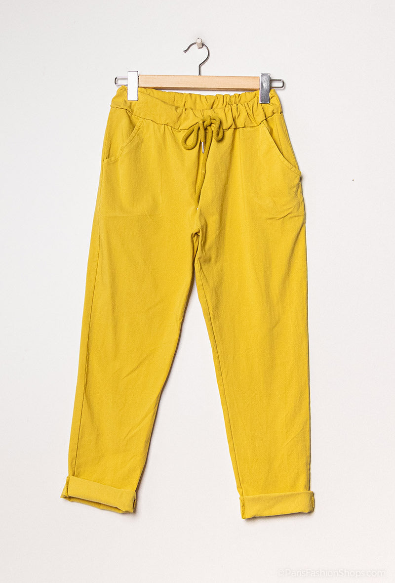 Trousers with stretch and glitter ribbon yellow