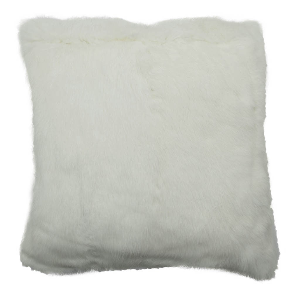 White pillow with rabbit fur 40x40cm